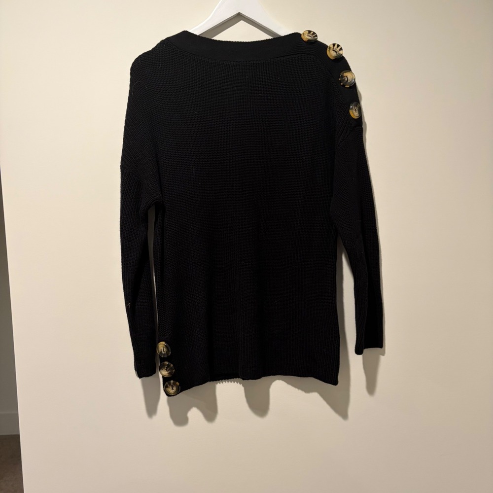 Lascana Pure Selection Black Button Shoulder Knit Sweater US 8/10 NWT